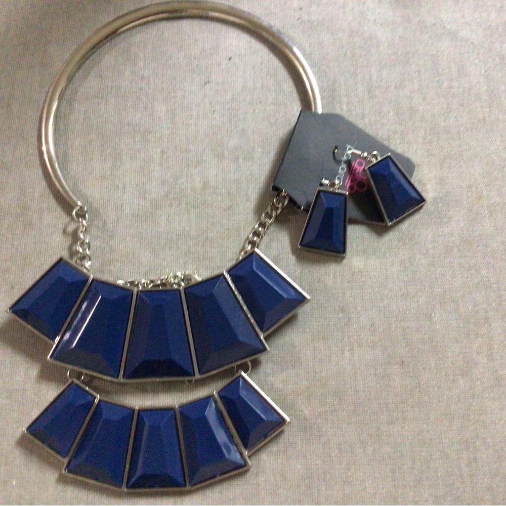 Elegant Blue Geometric Necklace and Earring Set